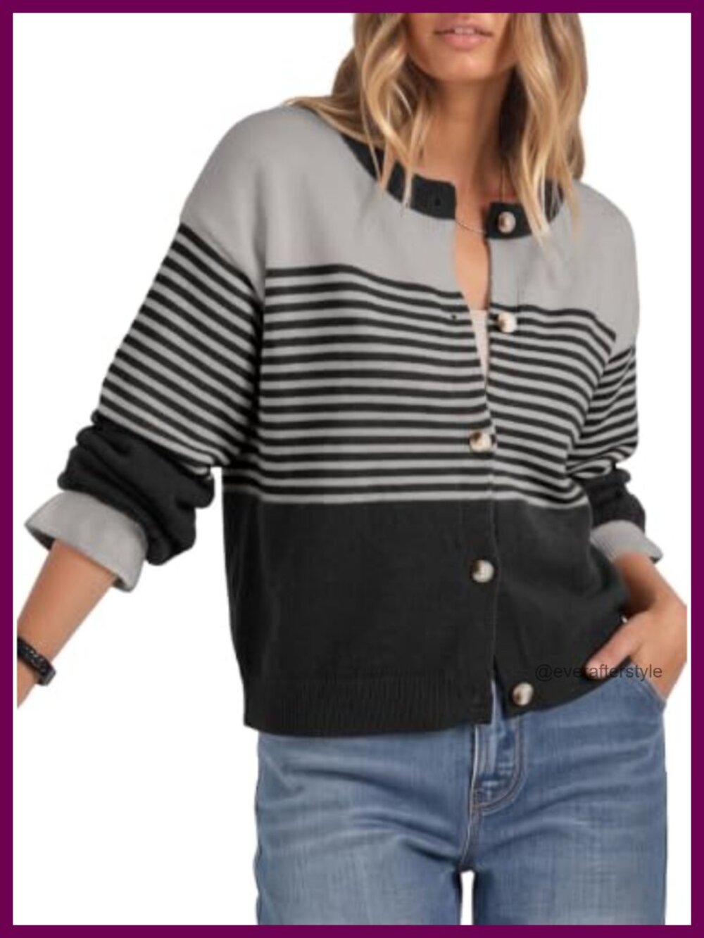 Dokotoo Cropped Striped Cardigan Sweater Womens Long Sleeve Button Front